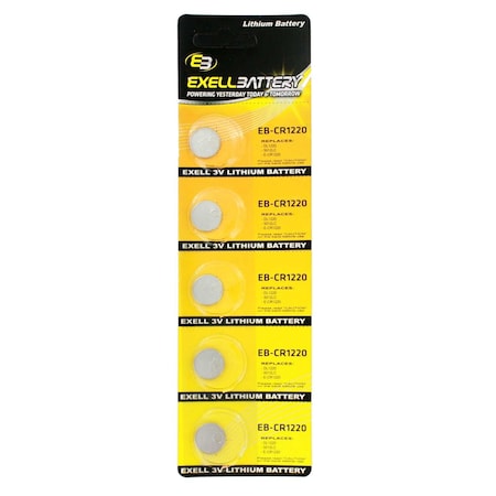 5pack Exell 3V Lithium Coin Cell Battery Replaces DL1220
